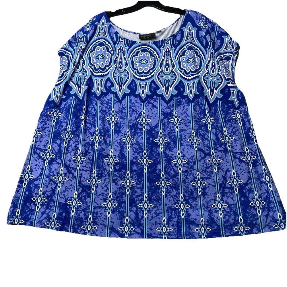 Bob Mackie Wearable‎ Art Top Womens 3X Sleeveless Blue Summer Floral